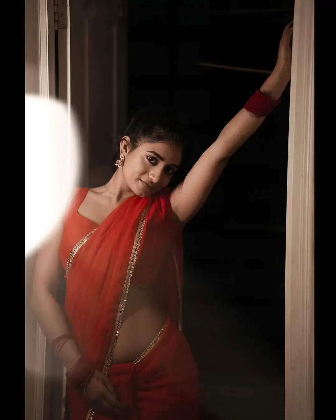 South Indian Actress Nayani Pavani in Traditional Red Saree